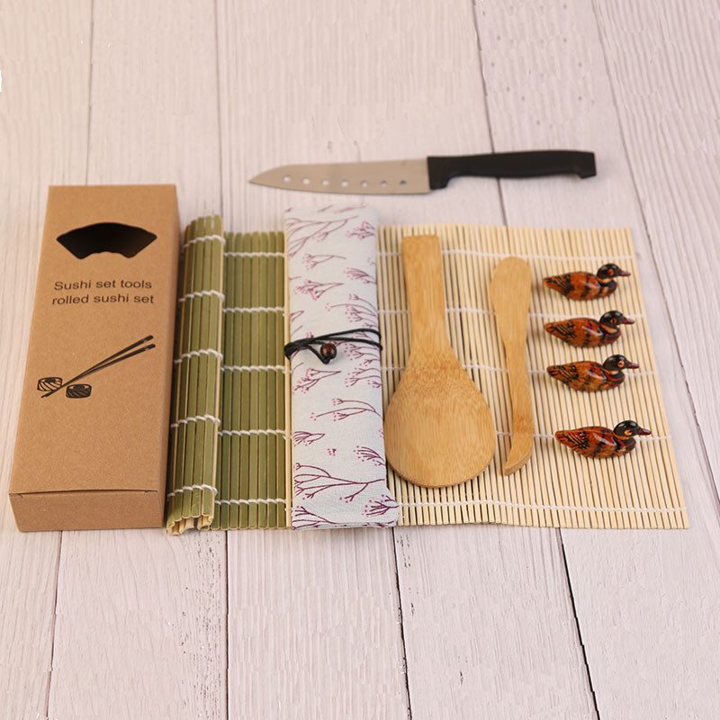 Natural DIY Kitchen Bamboo Sushi Rolling Mats Avocado Slicer Paper Wrapped