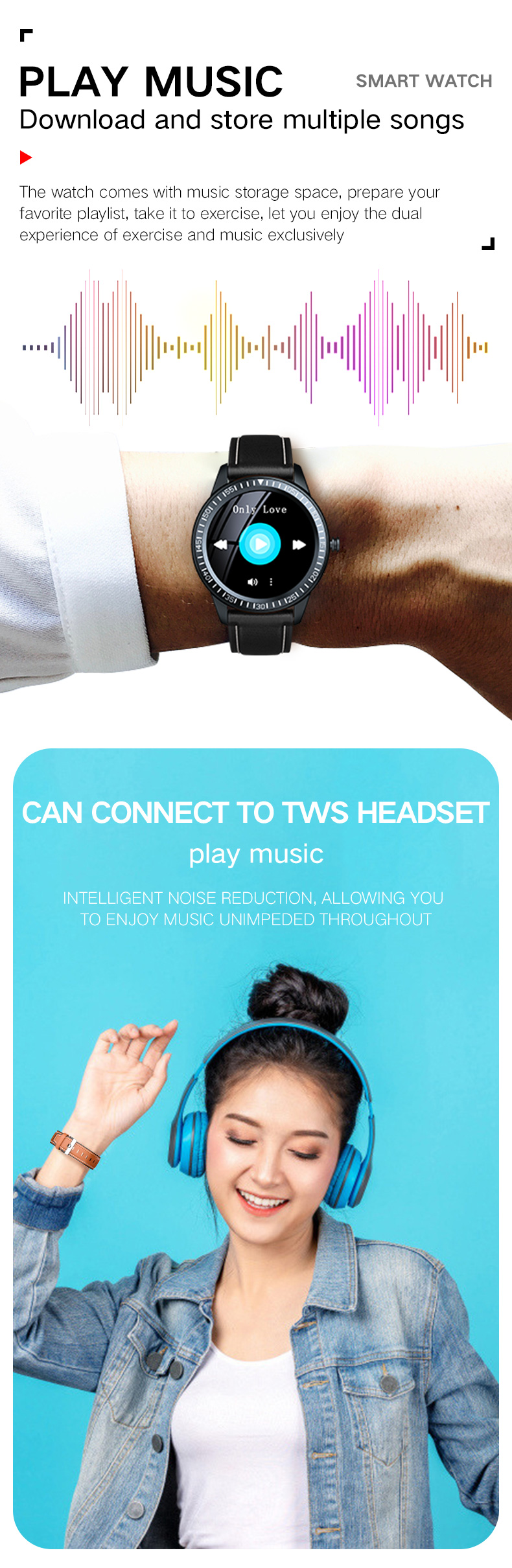 Multifunction Sport Music ECG Smart Watch IP67 Waterproof 1.28 Inch