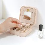 Mirrored Pu Leather Portable Travel Jewelry Case With Zipper Closure