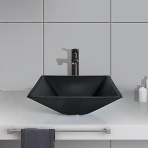 Quality 142mm Acid Matt Black Basin Square Funnel Shape Tempered Bathroom wholesale