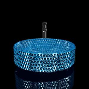 Quality Electroplated Blue Modern Glass Wash Basin , Blue Glass Vessel Sink wholesale