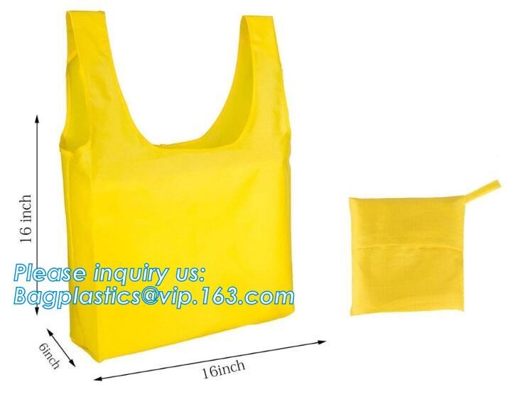 Recycled Foldable Nylon Polyester Tote Bag with logos polyester shopping bag Custom advertising handle non woven bag PAC
