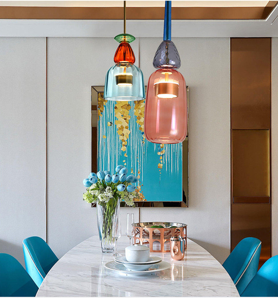 Nordic Colorful Pendant Lights Home Decorative Lighting Living Room Bedroom Indoor Glass Hanging Lamp(WH-GP-36)