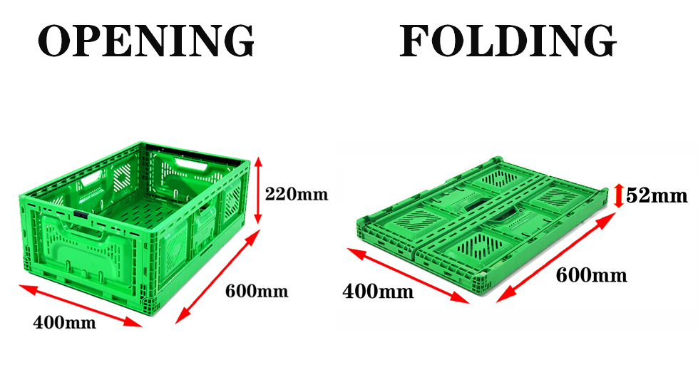Stackable Plastic Folding Crates Supermarket Heavy Duty 23.6" X 15.7" X 9.0" 40L 32l