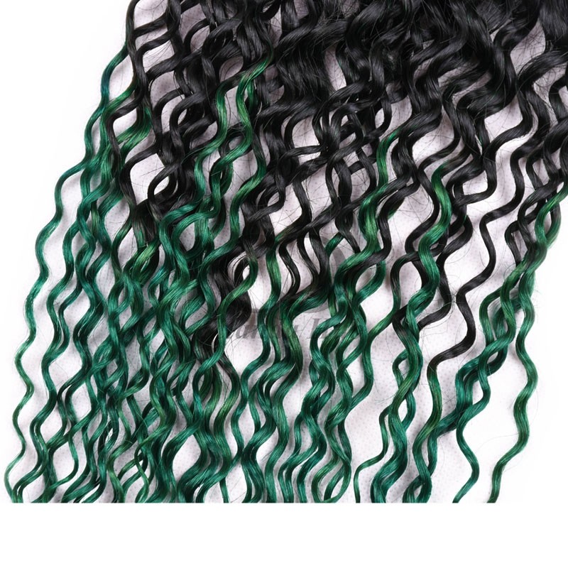 #T1B/Green Kinky Curly Remy Human Hair Bundles Sew In Weave Bundles Brazilian Bundle Deals