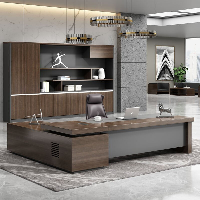 50mm Thickness Table Top Luxury Modern Wooden L Shape Boss Manager Director Office Table