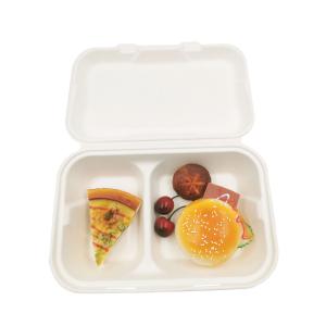 China 2 Compart Sugarcane Fibers Clamshell Lunch Box Eco Friendly Biodegradable on sale