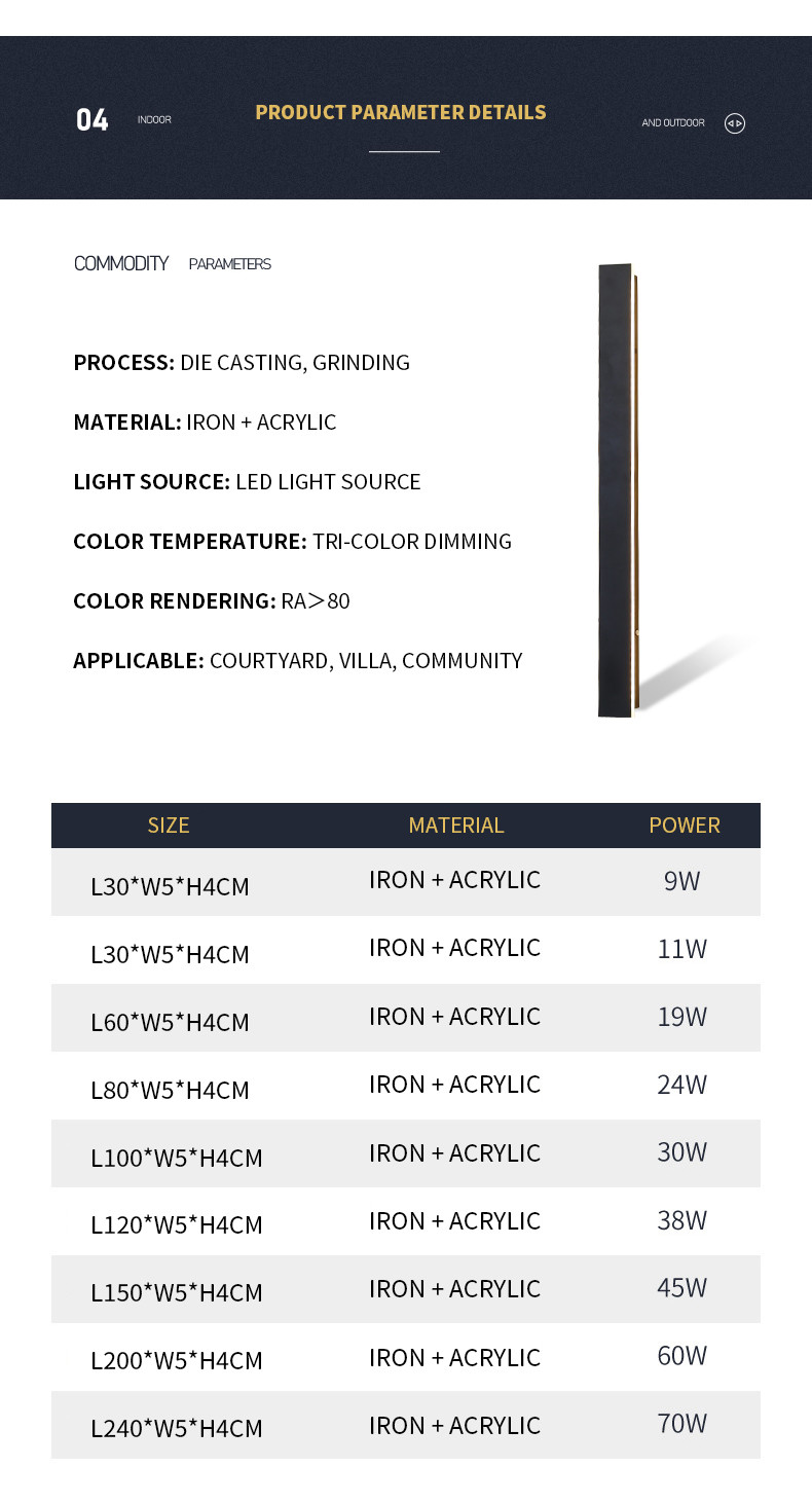 3000K Outdoor Waterproof LED Wall Lights For Living Room 9w 30w 60w 70w