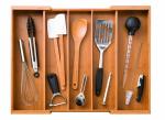 5 Large Compartments Bamboo Kitchen Adjustable Cutlery Drawer Tray Drawer