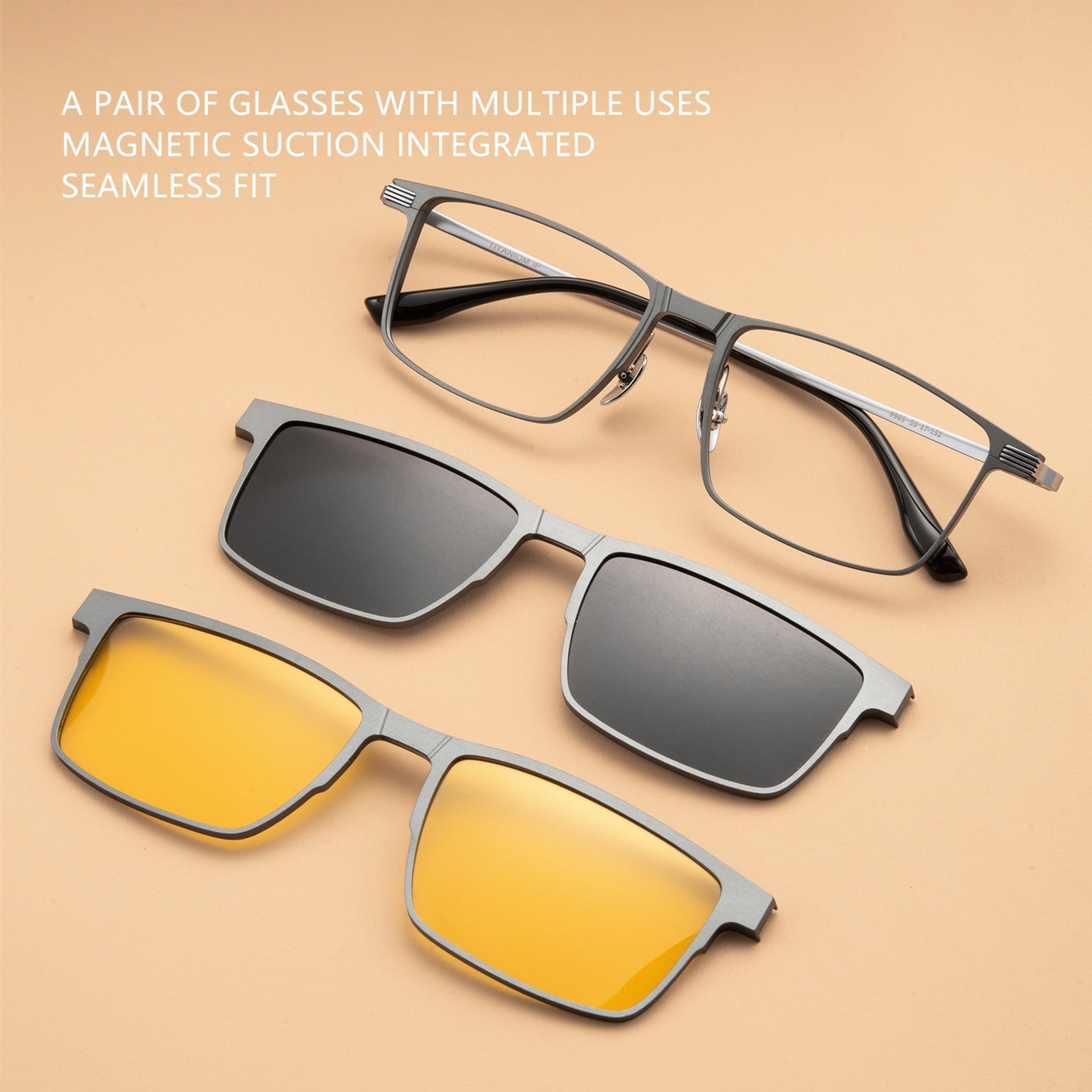 Business Glasses Titanium Clip On Square Aluminum Glasses Frame