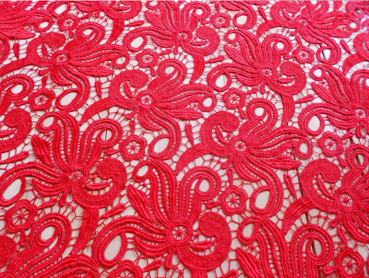 Polyester +Milk Silk Water Soluble Embroidery Fabric with Yellow Color