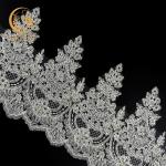 OEM White Scalloped Beaded Bridal Lace Trim Embroidery 80% Nylon