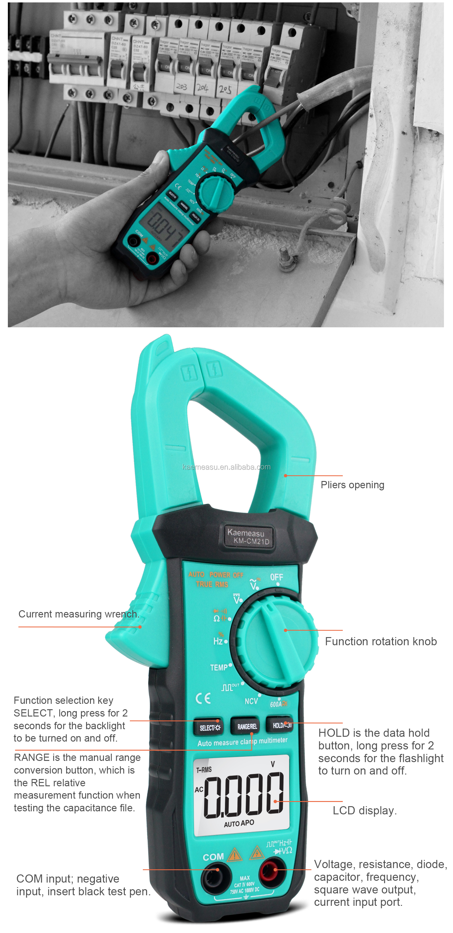 Portable Digital Multimeter With Voltage Detector And Clamp Measuring Resistance Range 600Ω/6kΩ/60kΩ/600kΩ/6MΩ/40MΩ
