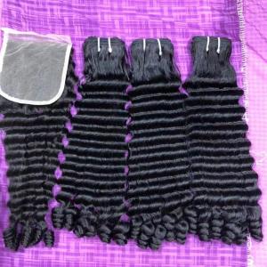 Quality Cheveux Double Drawn Human Hair Weaves Funmi Bouncy Curls Bundle wholesale