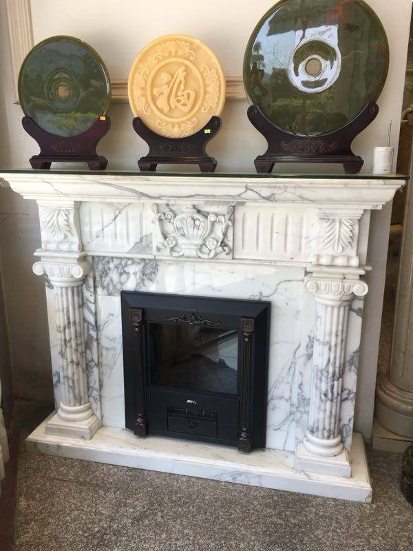 Beige Color Natural Stone Fireplaces , Marble Tile Fireplace Hearth