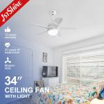 32 Inches Modern Ceiling Fan , AC Motor Plastic Blades White Quiet Ceiling Fan