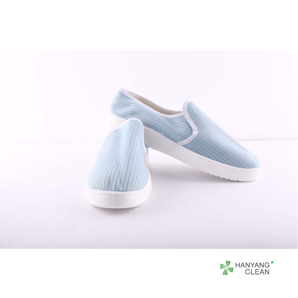 Cleanroom stripe blue canvas PVC sole anti slip shoe esd antistatic lab shoes for pharmaceutical factory