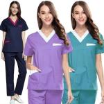 Woven Fabric Hospital Staff Uniforms OEM Service Scrubs Set