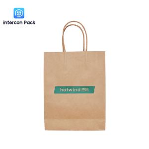 Quality Shaped CMYK Printed Kraft Paper Bags With Handles And Logo Brown Color wholesale