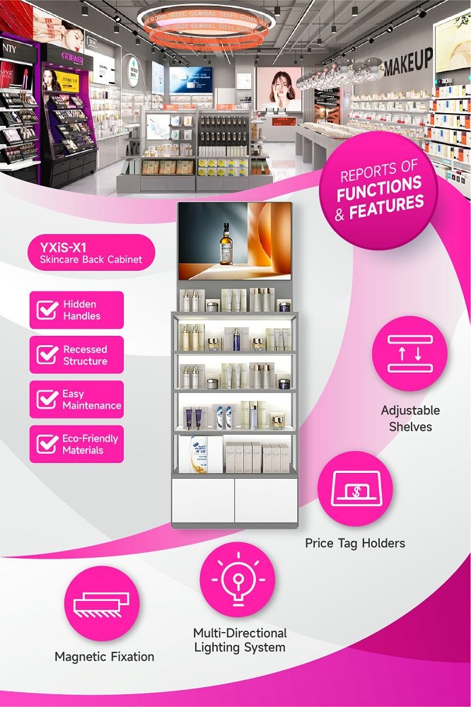 YXiS-X1 40mm Soft Film Light Box Skincare Display Cabinet With Adjustable Shelves