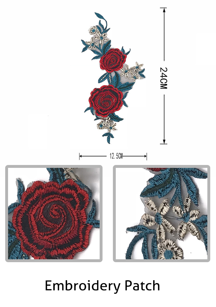 High Accuracy Rose Iron On Patch , Vintage Big Iron On Patches For Wedding / Evening Dress