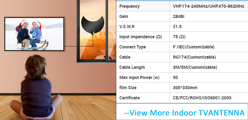 CE/FCC/ROHS/ISO9001 2000 Certified 300*330mm Film Size 4k Indoor HDTV Cable TV Antenna