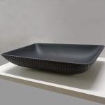 Leather Grain Bathroom Tempered Glass Vessel Sink Acid Matt Black Glass Wash