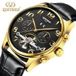 luxury brand custom Logo Waterproof Skeleton Leather stainless steel Automatic