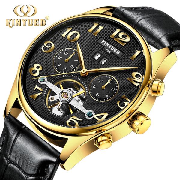 luxury brand custom Logo Waterproof Skeleton Leather stainless steel Automatic