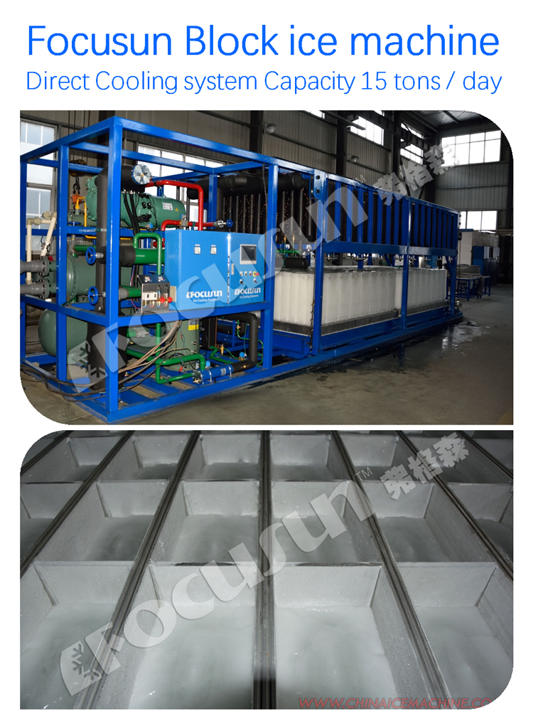 15 Tons Per Day Industrial Block Ice Maker Machine with Water Cooling Condenser System