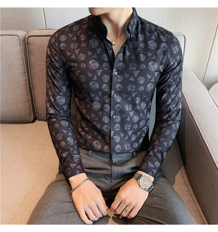 Breathable Black Long Sleeve Regular Fit 100% Cotton Slim Fit Mens Floral Print Shirt