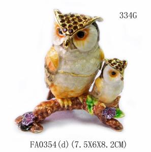 Quality Mun and baby owl bird jewelry box enamel owl trinket jewelry owl decorative box trinket box wholesale