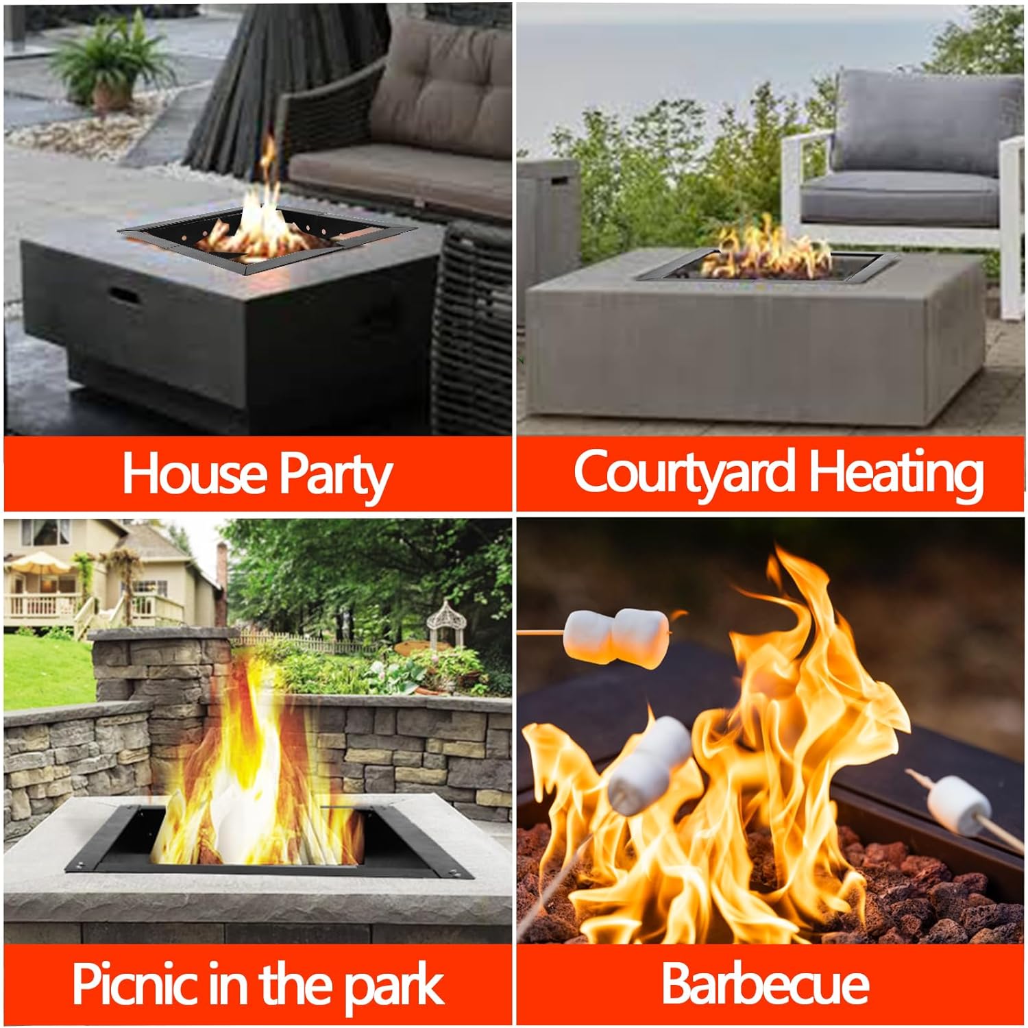 Heavy Duty Steel Square Fire Pit Insert Ring Liner 24" Inside 32" Outside Diameter for Outdoor Wood Burning Fireplace Camping