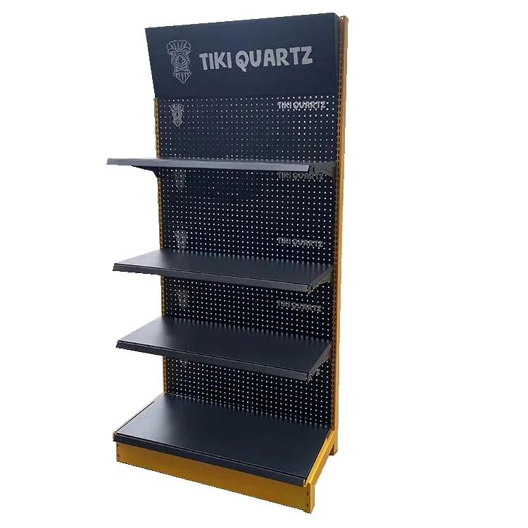 Best Selling Factory customized color size black supermarket rak gondola shelving grocery shops store shelf exhibit shelf