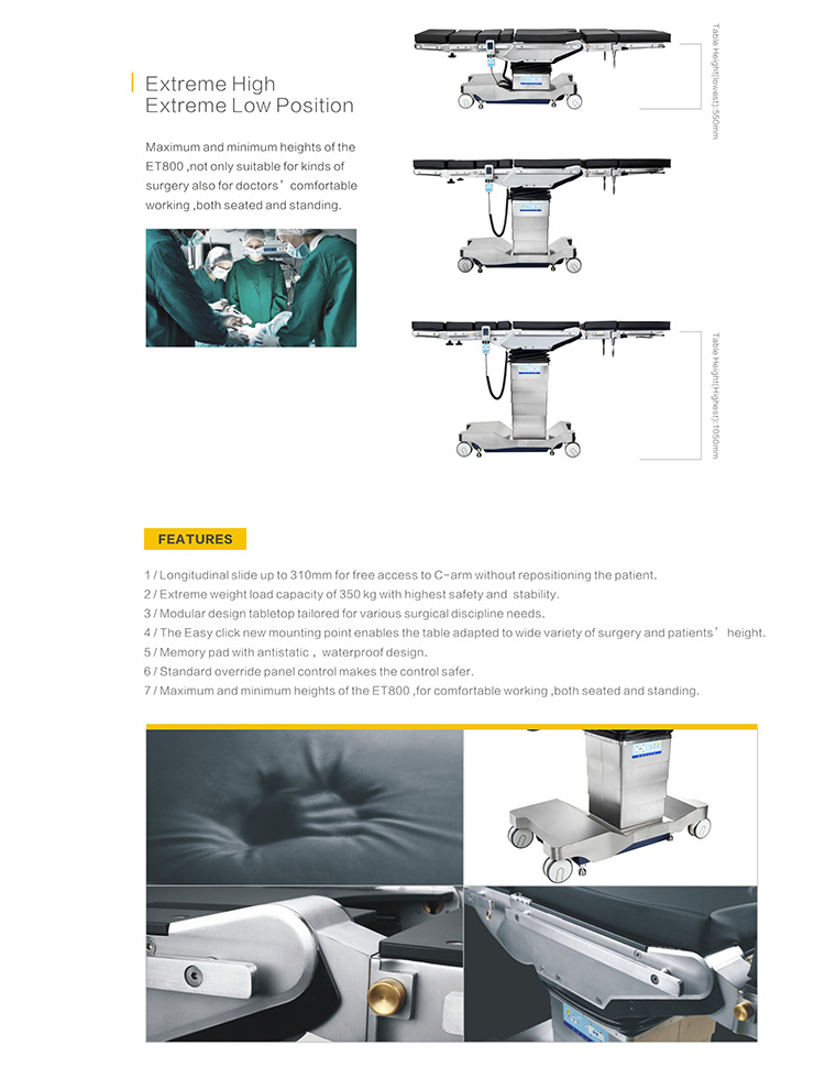 Electric Operating Table Four Direction Sliding Photography Bed For C-arm X-ray Machine