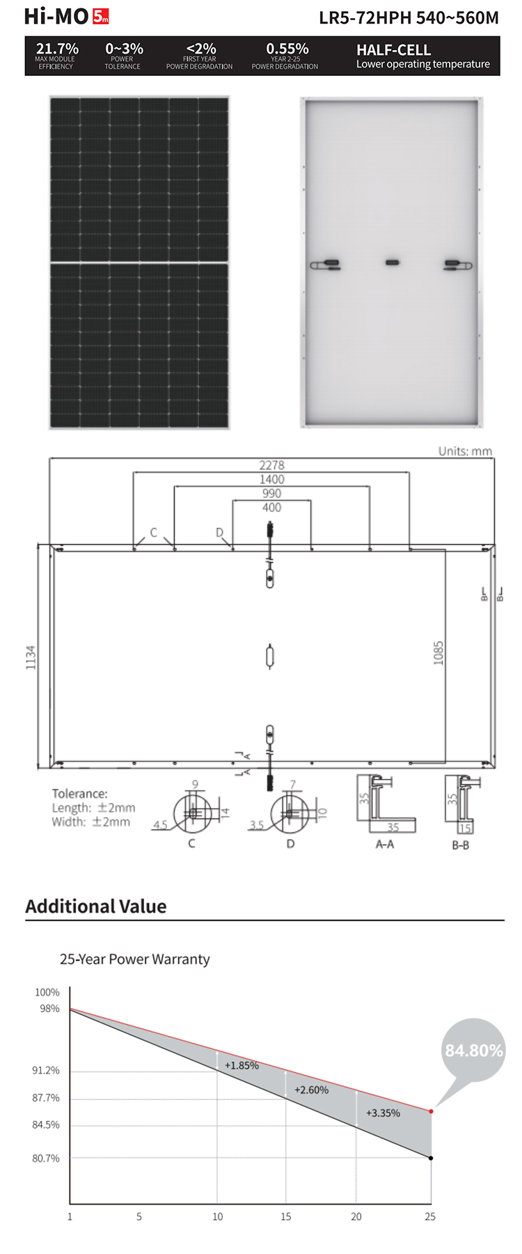 Longi 182mm Monofacial Solar Modules LR5-72HPH 555W 560W 545W 550W PERC Solar Panels