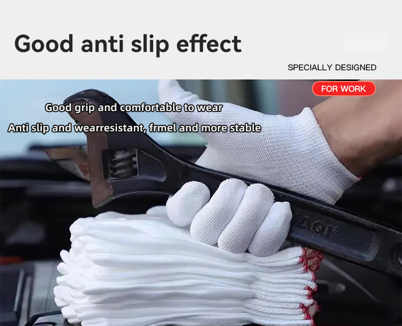 Hard-Wearing Deep White Cotton Hand Safety Knitted Work Gloves with Customized Weight
