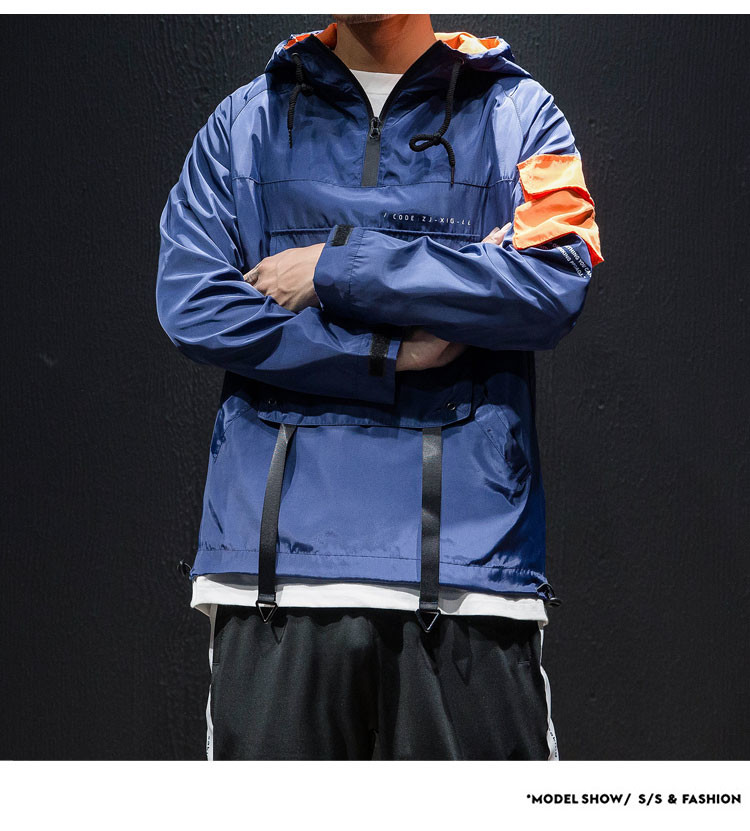 Men Nylon Pullover Hooded Lightweight Windbreaker Jackets Waterproof