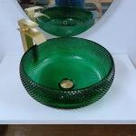 Green Glass Vessel Basins Vanity Diamond Mordern Round Bathroom