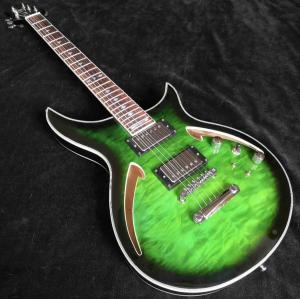 Quality Grand guitar Hollow body AAA Quilted maple top Green waves electric guitar free shipping wholesale