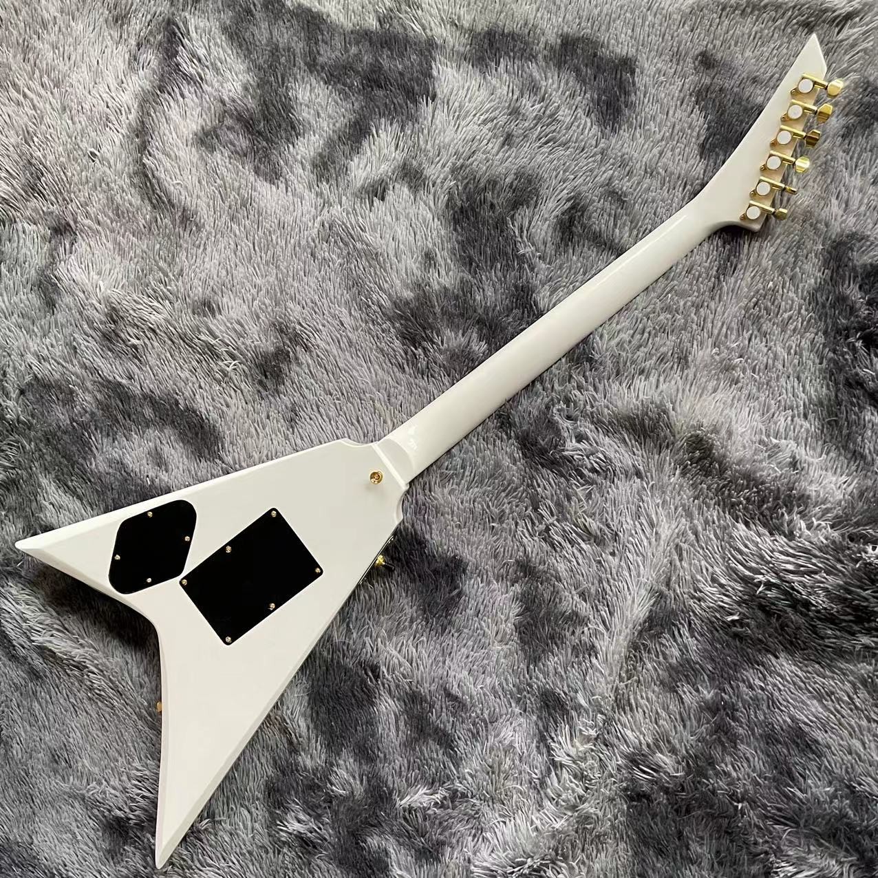 Custom Grand Jack electric guitar white color in black strips with gold hardware accept guitar OEM