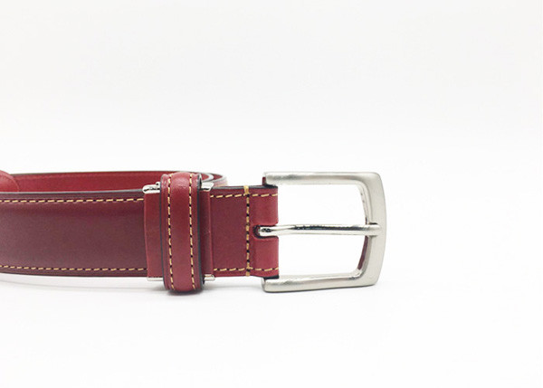 Red Womens Genuine Leather Belt For Jeans With Metal Pin Buckle