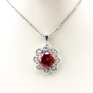 Quality 925 Silver 12mm Round Garnet Cubic Zircon Flower Style Pendant Necklace (P43) wholesale