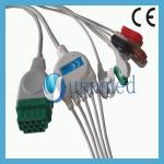 GE-Marquette One-piece 5-Lead ECG Cable with leadwires, AHA, Snap,11pin