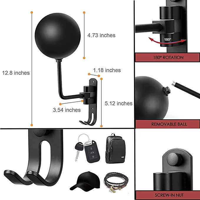 Effortless Operation 180 Degree Rotation Hanger for Bike Helmet Accessories and Coats