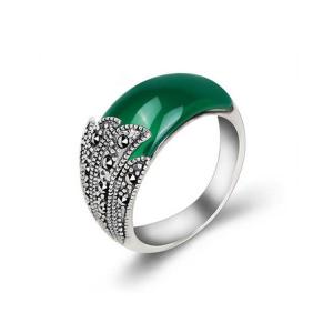 Quality Thai Vintage Sterling Silver Green Agate Band Ring with Marcasite (R111701) wholesale