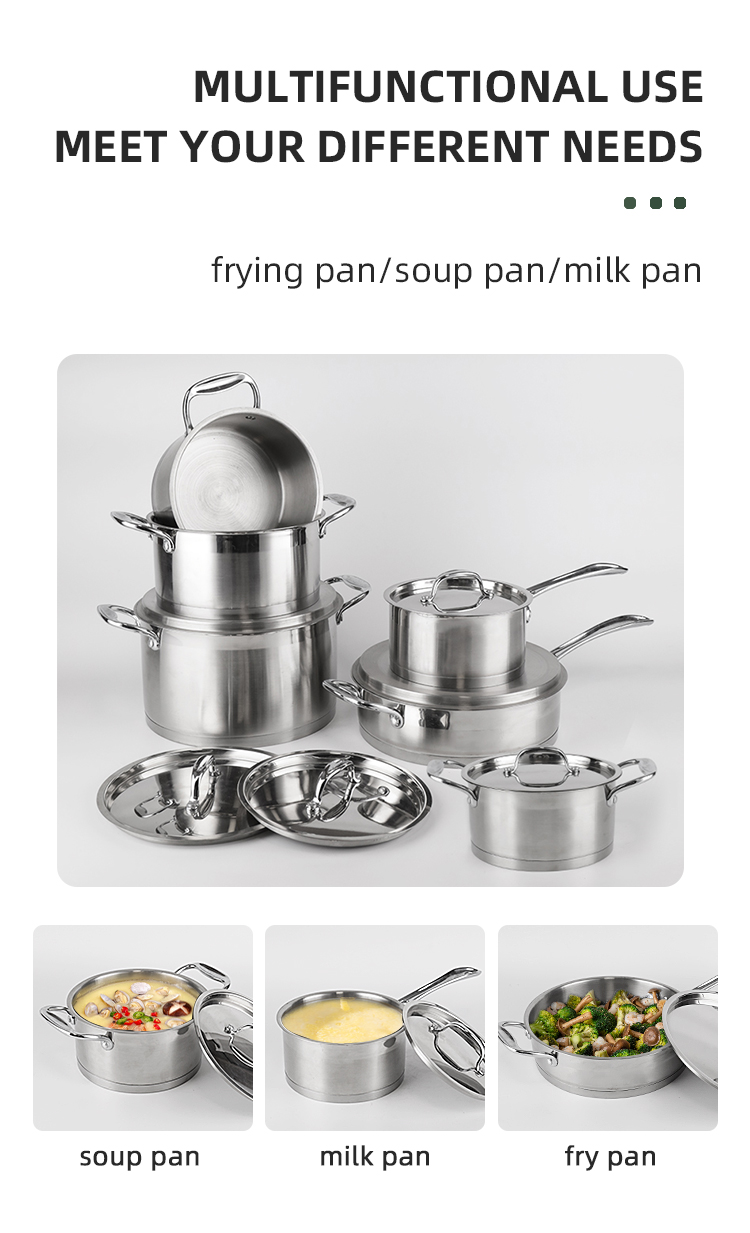 High Quality 304 Stainless Steel Ware 12pcs Cookware Set Cooking Food Pot