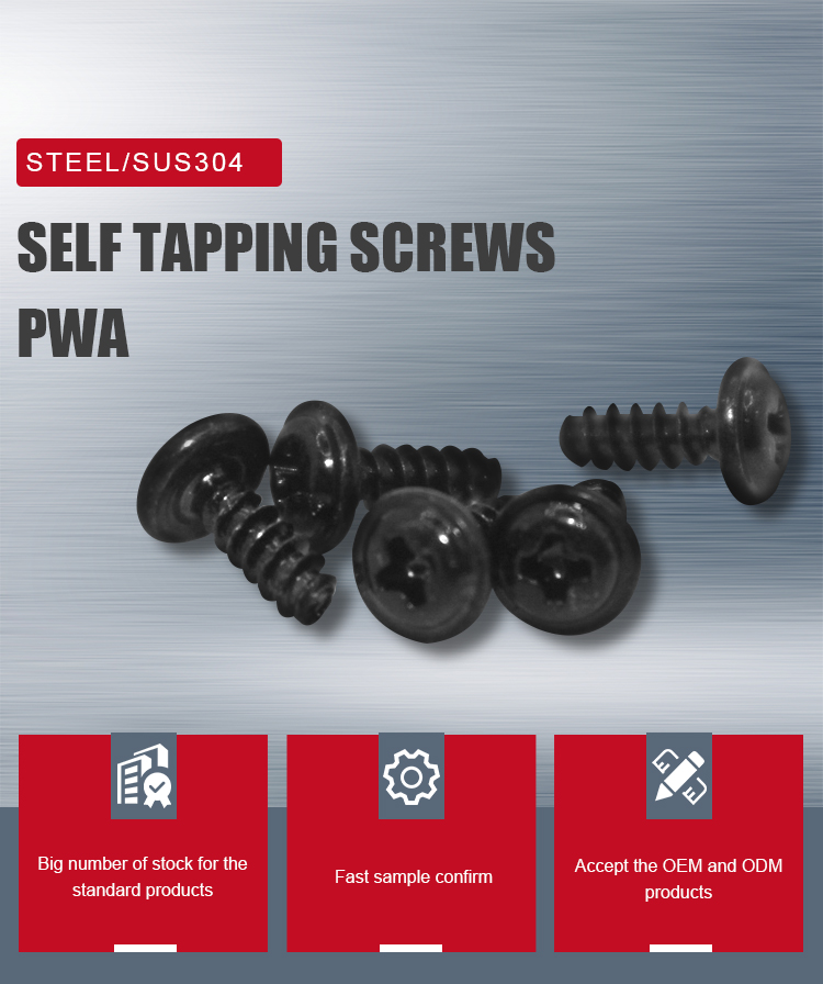 Metric Black Zinc Steel 8.8 Grade Cross Pan Washer Head Self Tapping Screw for Plastic