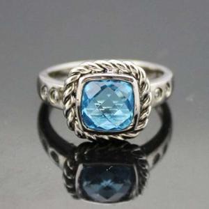Quality Women Jewelry 925 Silver 7mm Square Blue Cubic Zirconia Ring (JR061） wholesale