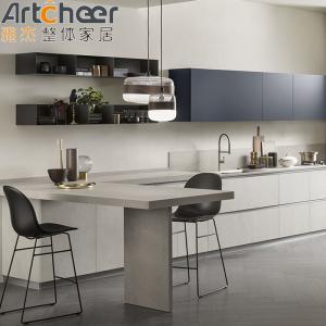 Quality Handless Kitchen Cabinet Set Modern With Marble Countertop And Island Dining Table wholesale